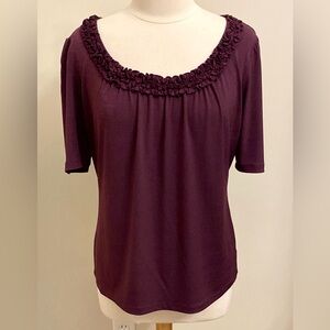 East 5th Purple Ruffled Scoop Neck Short Sleeve Pleated Casual Top Size Large